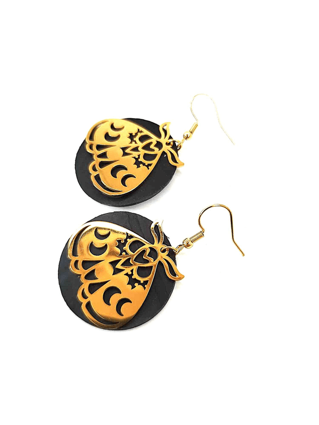 Boucles d'Oreilles Upcyclées en Chambre à Air et Acier Inoxydable Doré - Papillon Lunaire