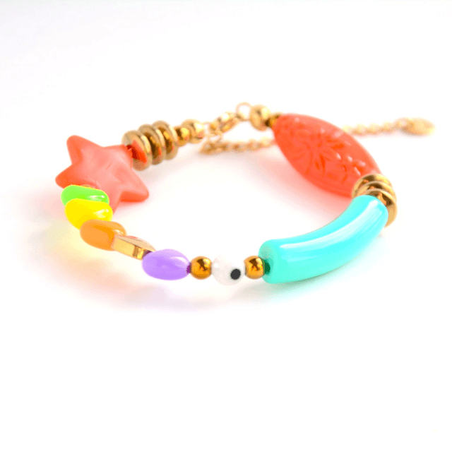 Bracelet 90's Flashy éco-responsable - PERLES vintage RECYCLÉES années 90 - Multicolore - Pièce Unique
