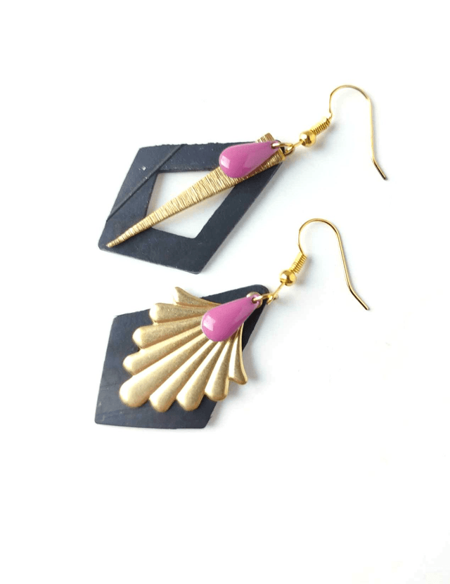 Boucles d'Oreilles Asymétriques Upcyclées  en Chambre à air Recyclée - Asymétriques