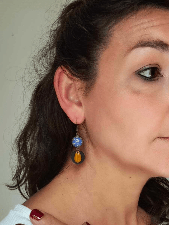 Boucles d'oreilles Upcyclées en Chambre à air & Papier Recyclés - Œil 