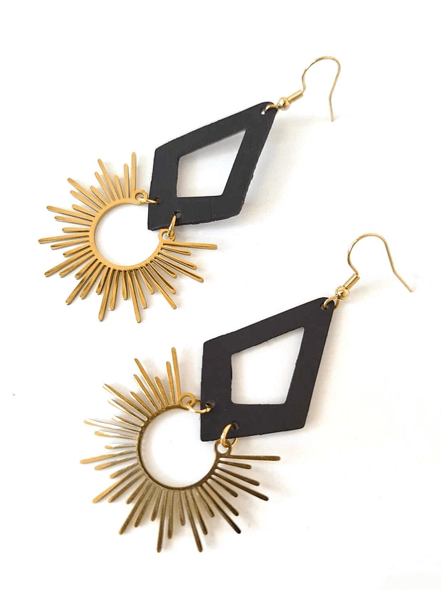 Boucles d'Oreilles Upcyclées en Chambre à Air et Acier Inoxydable Doré - Solaires