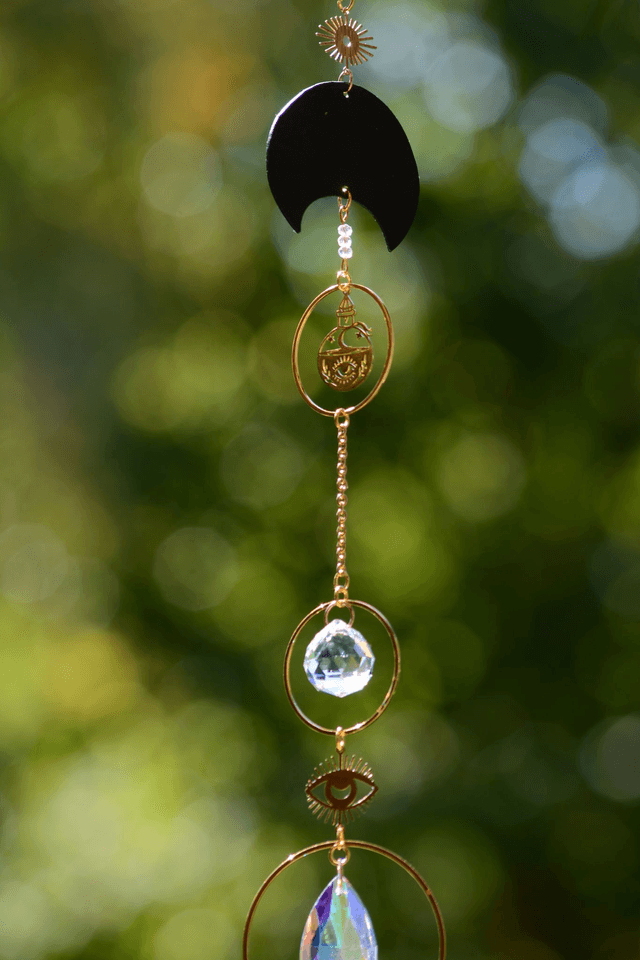 Attrape Soleil d'intérieur Upcyclé, Double prisme - PROTECTION MAGIQUE - Chambre à Air Valorisée & Perles Recyclées - Pièce Unique   (1)
