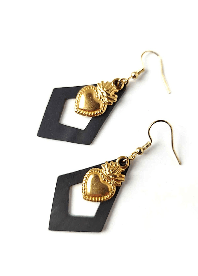 Boucles d'Oreilles Upcyclées en Chambre à Air et Acier Inoxydable Doré - Ex-Voto
