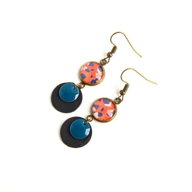 Boucles d'Oreilles Upcyclées en Chambre à Air et Papier Recyclé - Félines