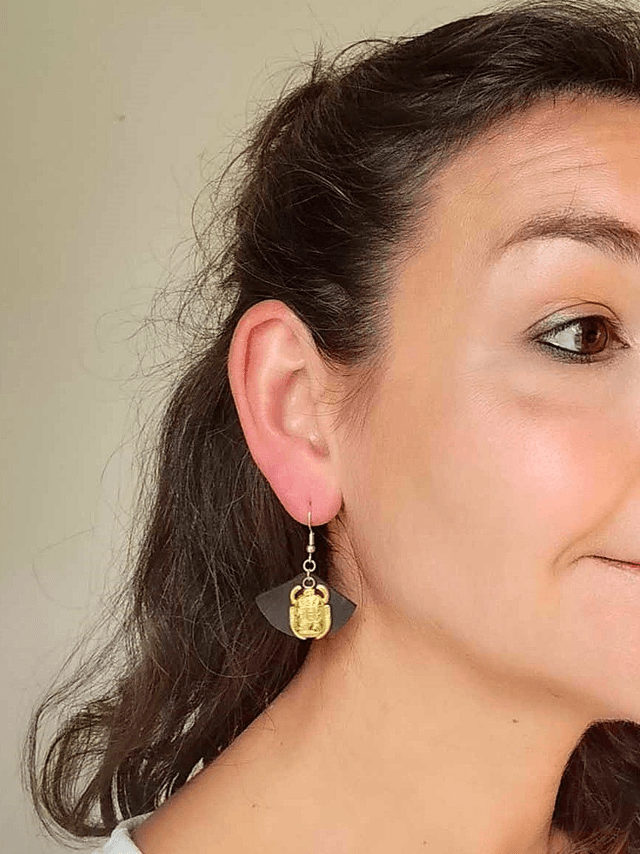 Boucles d'Oreilles Upcyclées en Chambre à Air et Acier Inoxydable Doré - Egyptiennes 