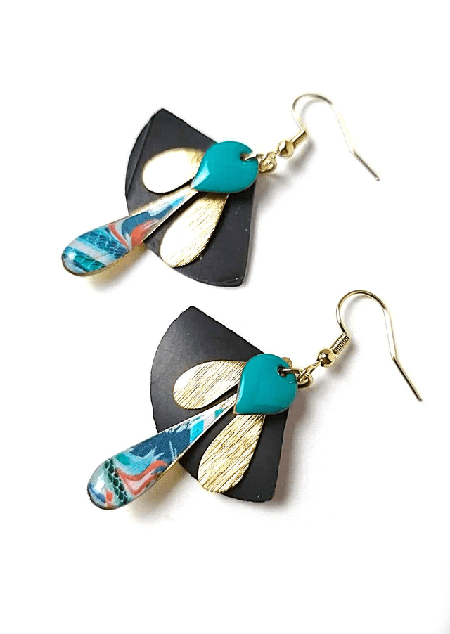 Boucles d'oreilles Upcyclées en Chambre à Air et Papier Recyclés - Dragon végétal
