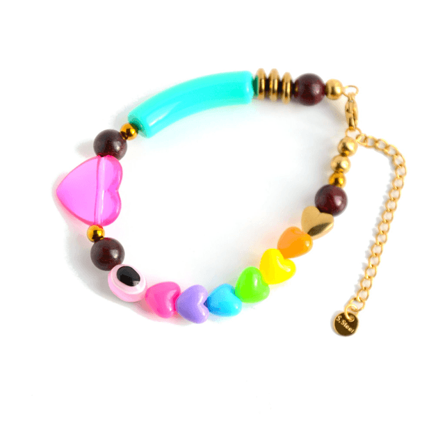 Bracelet 90's Flashy éco-responsable - PERLES vintage RECYCLÉES années 90 - Multicolore - Pièce Unique
