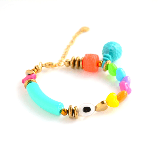 Bracelet 90's Flashy éco-responsable - PERLES vintage RECYCLÉES années 90 - Multicolore - Pièce Unique