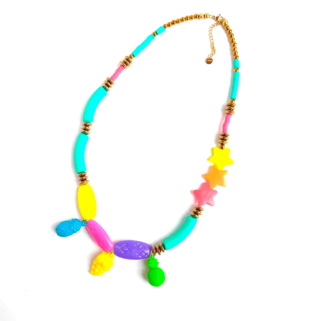 Collier 90's Flashy éco-responsable - PERLES vintage RECYCLÉES années 90 - Multicolore - Pièce Unique
