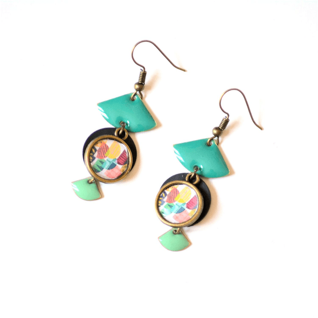 Boucles d'Oreilles Upcyclées en Chambre à Air et Papier Recyclés - Géométriques 