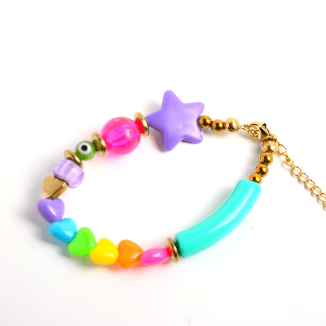 Bracelet 90's Flashy éco-responsable - PERLES vintage RECYCLÉES années 90 - Multicolore - Pièce Unique (1)