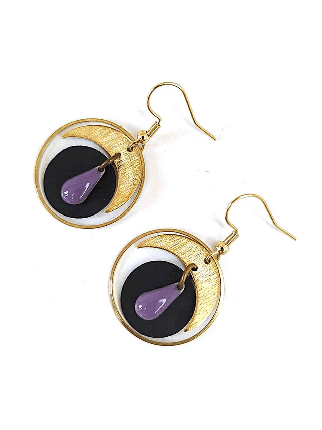 Boucles d'Oreilles Asymétriques Upcyclées  en Chambre à air Recyclée - Lunes