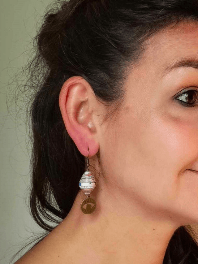 Boucles d'Oreilles Upcyclées en Papier Recyclé - Mauvais Œil 