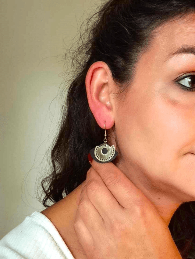 Boucles d'Oreilles Upcyclées en Chambre à Air Recyclée et Acier - Aztèques