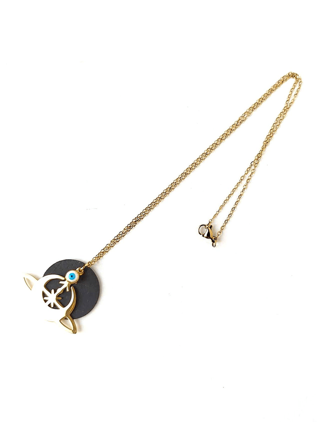 Chaîne avec Pendentif Upcyclé en CHAMBRE à AIR RECYCLÉE et Perle en verre Recyclée - Saturne