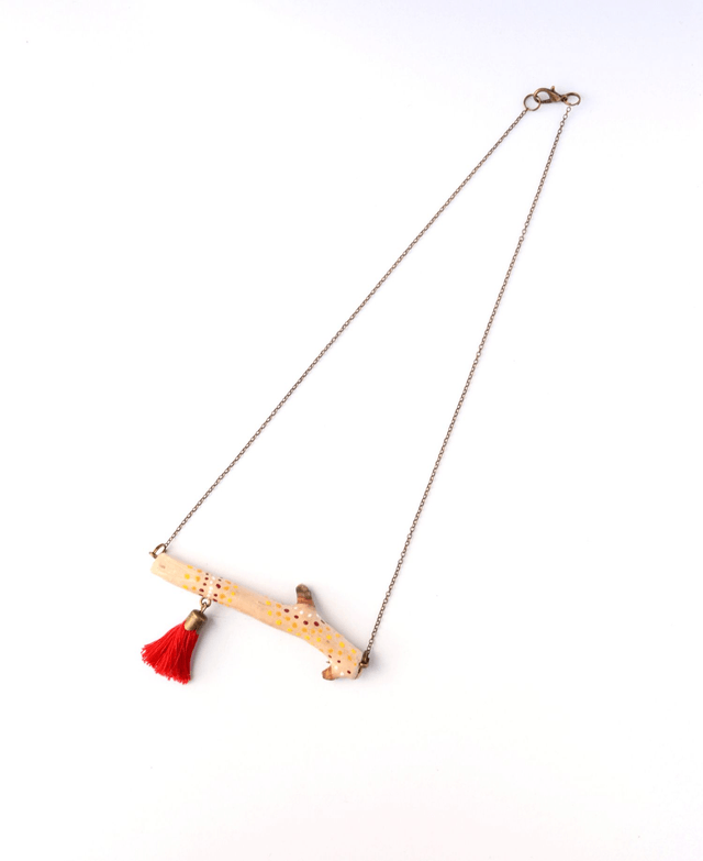 Collier Création Bois Flotté Peint à la Main - Inspiration peinture Aborigène - Pièce Artisanale et Unique