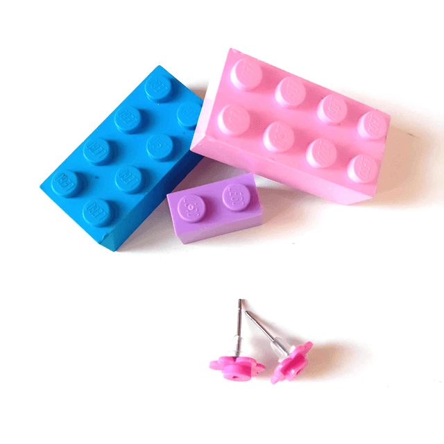 Puces "Les P'tits Lego" - Fleurs Rose - Pièces Artisanales
