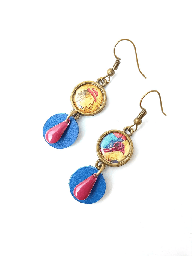 BO Médiévales Cabochon Tapisserie Portrait couple- CUIR et PAPIER RECYCLÉS - Pièces Artisanales et Uniques