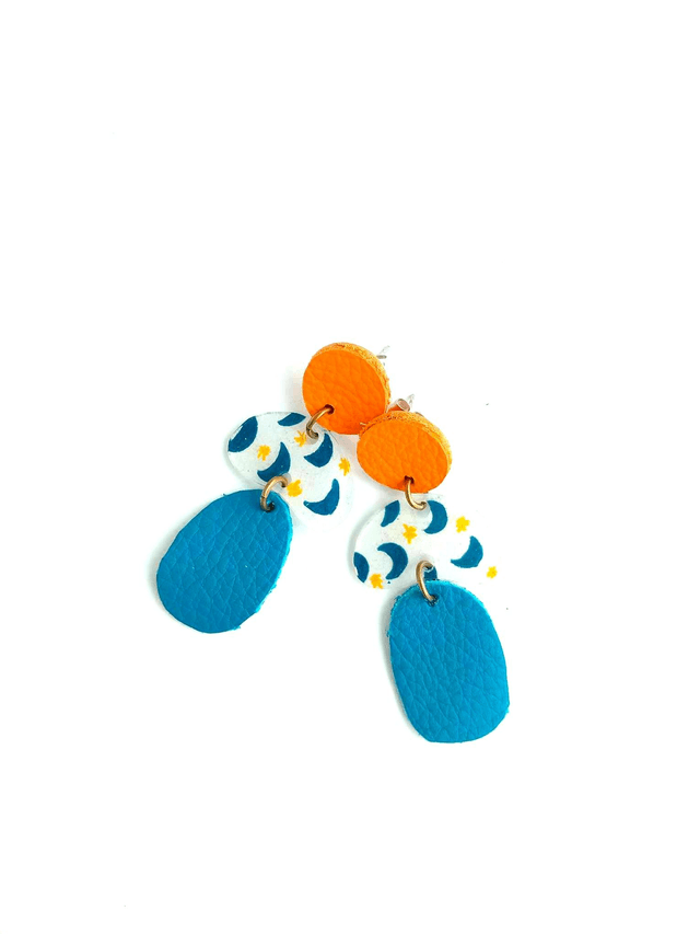 Boucles d'Oreilles Inspiration Années 70 - Chutes de CUIRS et PLASTIQUE FOU - Astres - Pièces Artisanales et Uniques 
