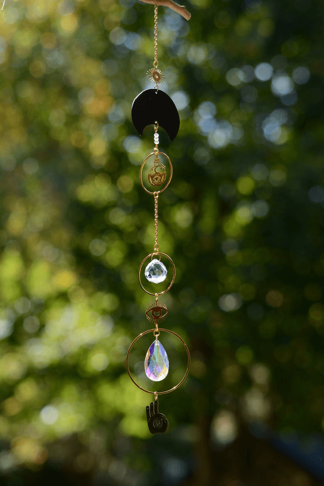 Attrape Soleil d'intérieur Upcyclé, Double prisme - PROTECTION MAGIQUE - Chambre à Air Valorisée & Perles Recyclées - Pièce Unique   (1)