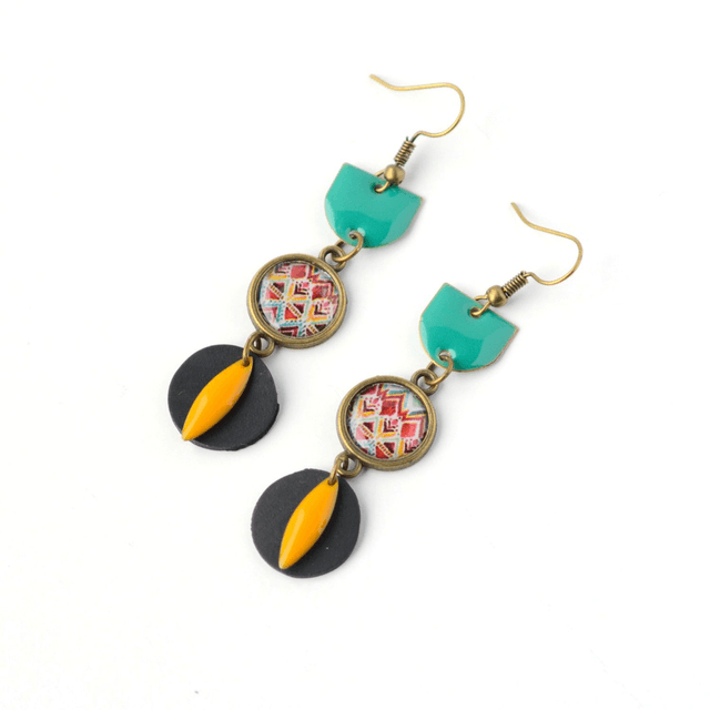 Boucles d'Oreilles Upcyclées en Chambre à air et Papier Recyclés - Ethniques