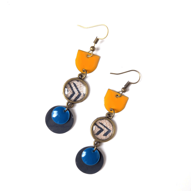 Boucles d'Oreilles Upcyclées en Chambre à air et Papier Recyclés - Ethniques