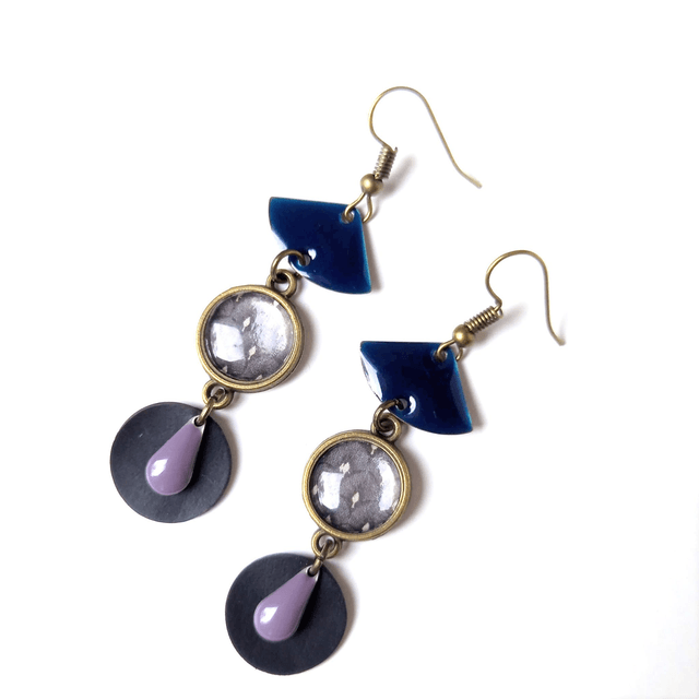 Boucles d'Oreilles Upcyclées en Chambre à Air & Papier Recyclés - Ethniques