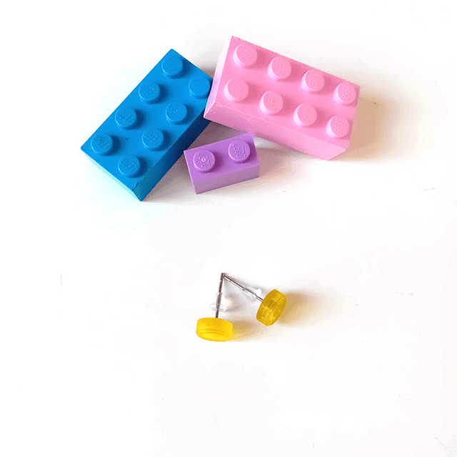 Puces "Les P'tits Lego" -  Jaune - Pièces Artisanales