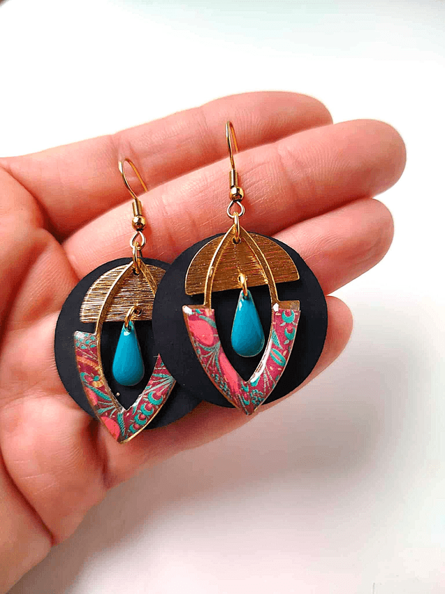 Boucles d'oreilles Upcyclées en Chambre à Air et Papier Recyclés - Bohèmes 