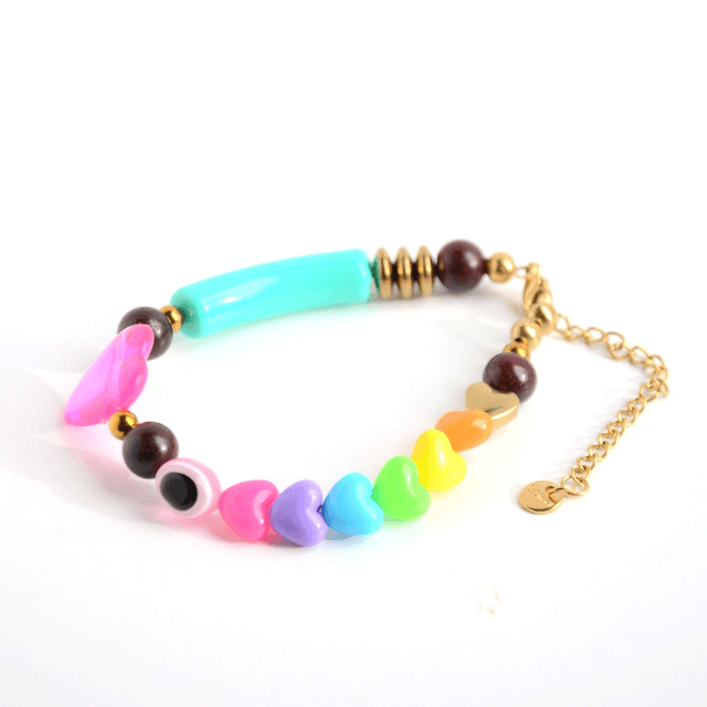 Bracelet 90's Flashy éco-responsable - PERLES vintage RECYCLÉES années 90 - Multicolore - Pièce Unique