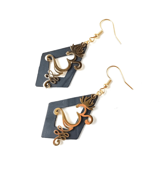 Boucles d'Oreilles Upcyclées en Chambre à Air Recyclée et Acier - Ohm 