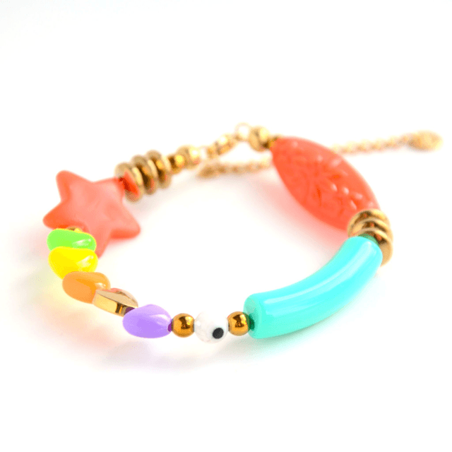 Bracelet 90's Flashy éco-responsable - PERLES vintage RECYCLÉES années 90 - Multicolore - Pièce Unique