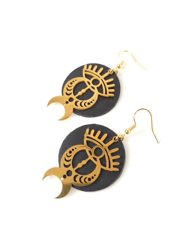 Boucles d'Oreilles Upcyclées en Chambre à Air et Acier Inoxydable Doré - Sacrées