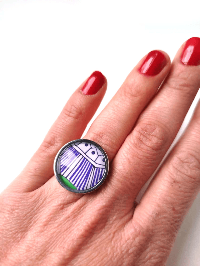 Bague Upcyclée Carte de Tarot Recyclée - Géométrique