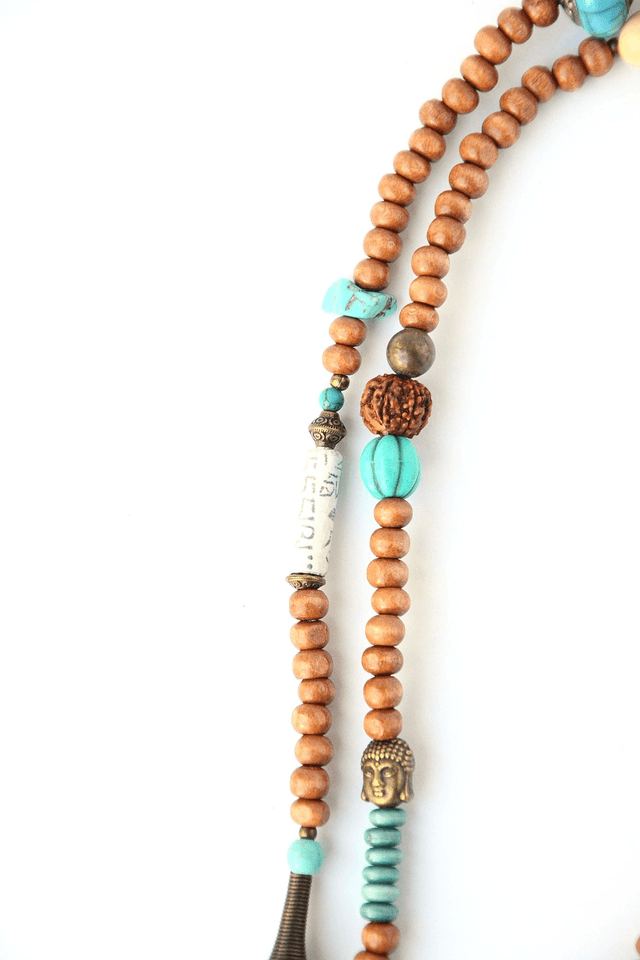 Malas upcyclé PERLES, PAPIER, CARTON et CHAMBRE à AIR RECYCLÉS - Bouddha - Pièce Unique