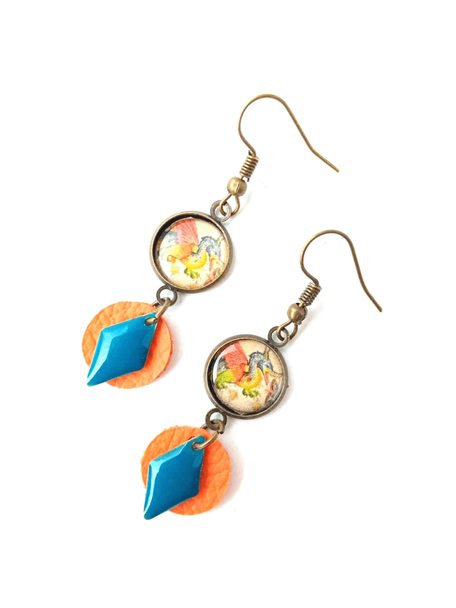 BO Médiévales Cabochon Tapisserie Dragon- CUIR et PAPIER RECYCLÉS - Pièces Artisanales et Uniques