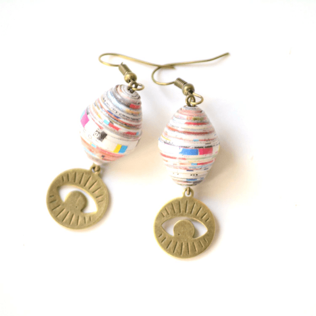 Boucles d'Oreilles Upcyclées en Papier Recyclé - Mauvais Œil 
