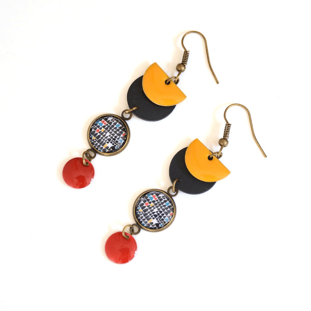 Boucles d'Oreilles Upcyclées en Chambre à Air et Papier Recyclés - Géométriques