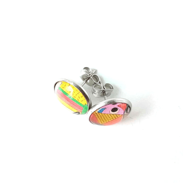 Puces d'oreilles en PAPIER recyclé - Fast Food - Pièces Artisanales et Uniques