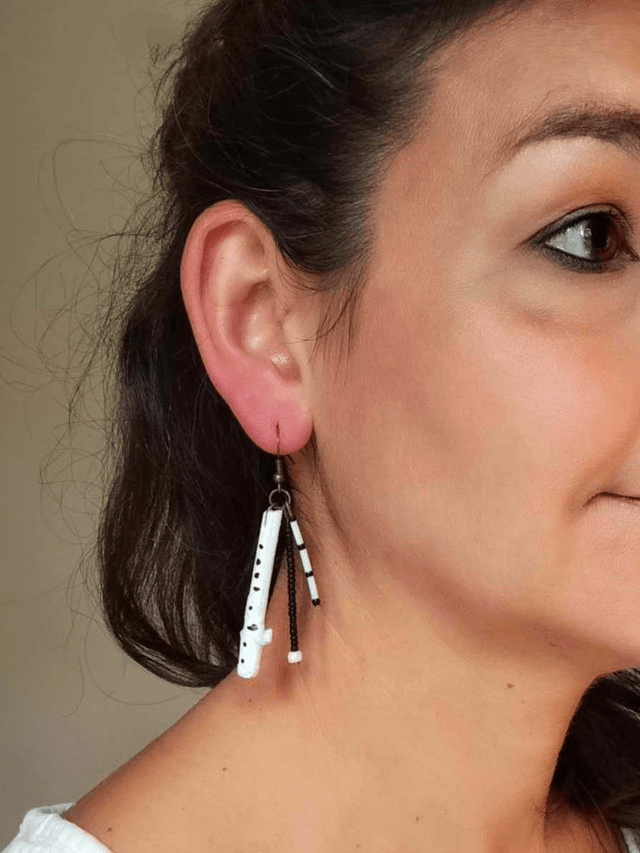 Boucles d'Oreilles Bois Flotté peint - N&B