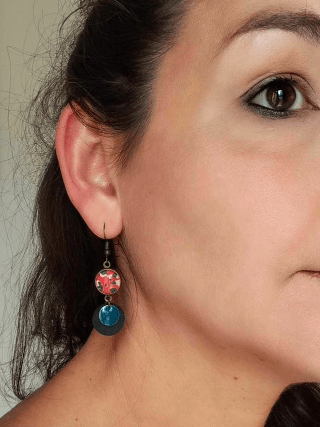 Boucles d'Oreilles Upcyclées en Chambre à Air et Papier Recyclé - Félines