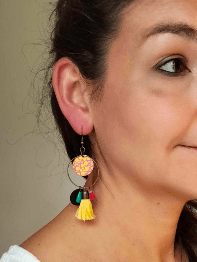 Créoles Upcyclées en Chambre à air de tracteur et Perles Recyclées - Multicolores 