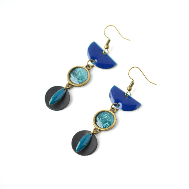 Boucles d'Oreilles Upcyclées en Chambre à Air et Papier Recyclés - Jungle