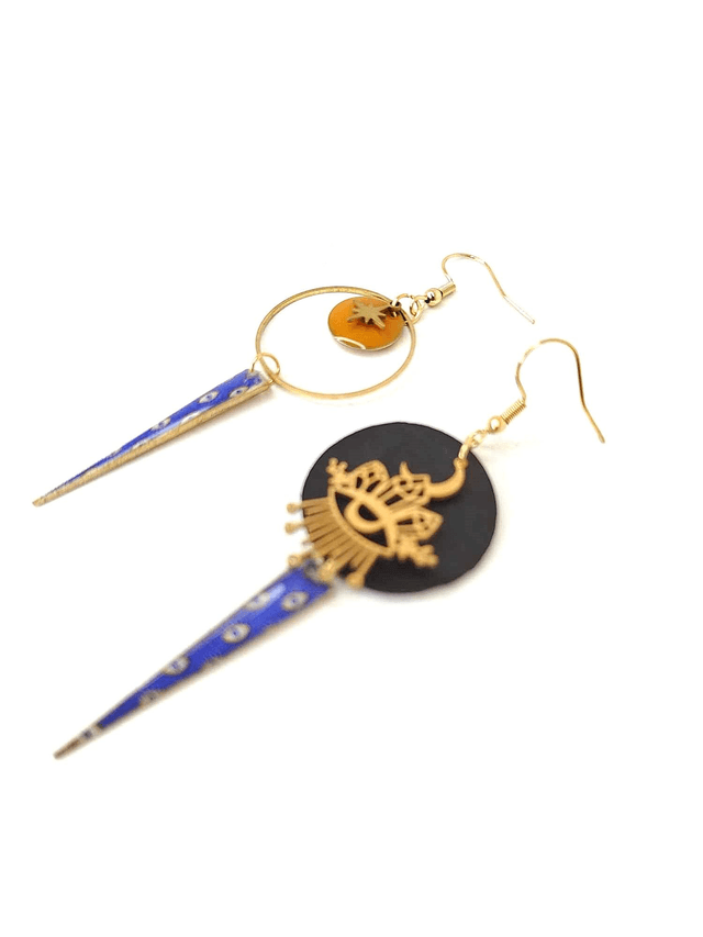 Boucles d'oreilles Asymétriques Upcyclées en Chambre à Air et Papier Recyclés - Œil Protecteur 