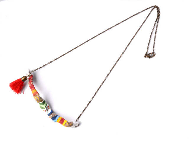 Collier Création Bois Flotté Peint à la Main - Multicolore - Pièce Artisanale et Unique