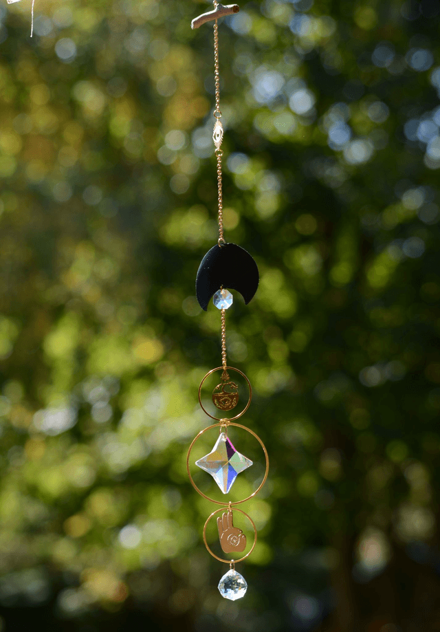 Attrape Soleil d'intérieur Upcyclé, Double prisme - PROTECTION MAGIQUE - Chambre à Air Valorisée & Perles Recyclées - Pièce Unique