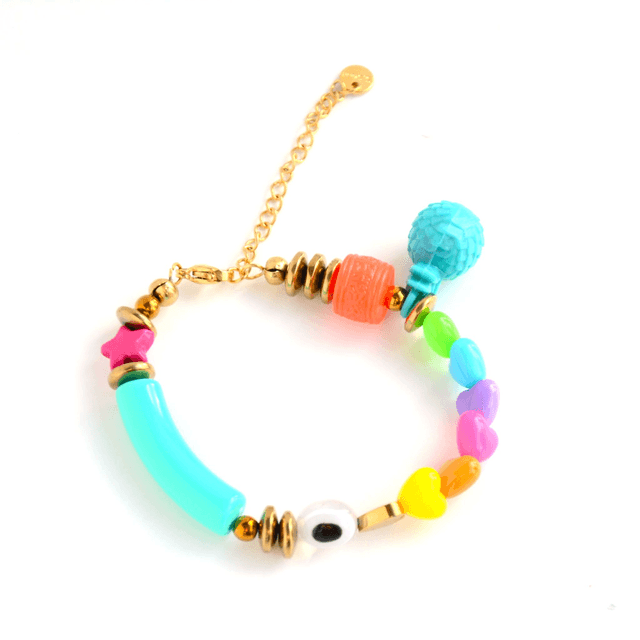 Bracelet 90's Flashy éco-responsable - PERLES vintage RECYCLÉES années 90 - Multicolore - Pièce Unique