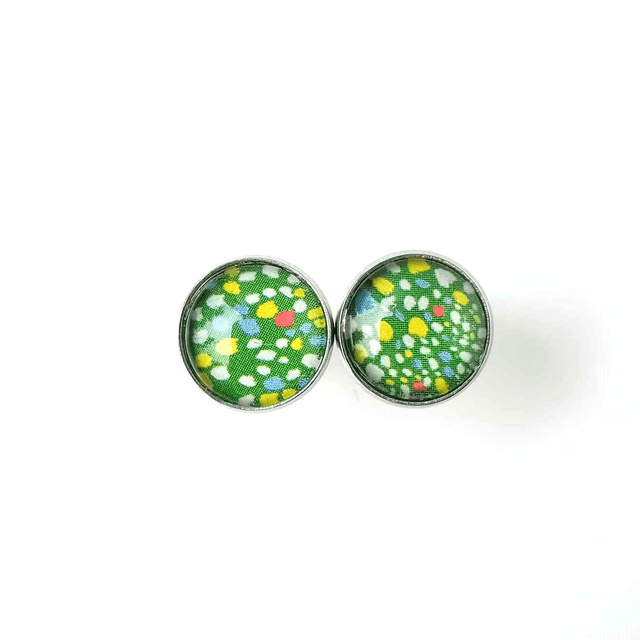 Puces d'oreilles en PAPIER recyclé - Vert à pois - Pièces Artisanales et Uniques 