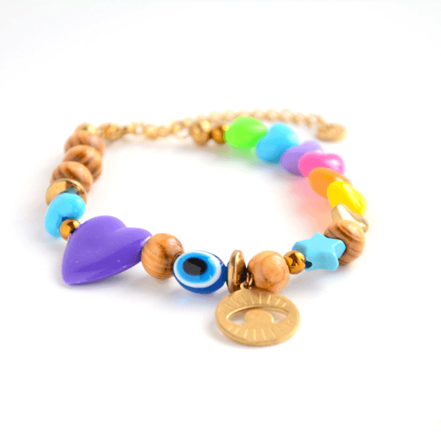 Bracelet 90's Flashy éco-responsable - PERLES vintage RECYCLÉES années 90 - Multicolore - Pièce Unique