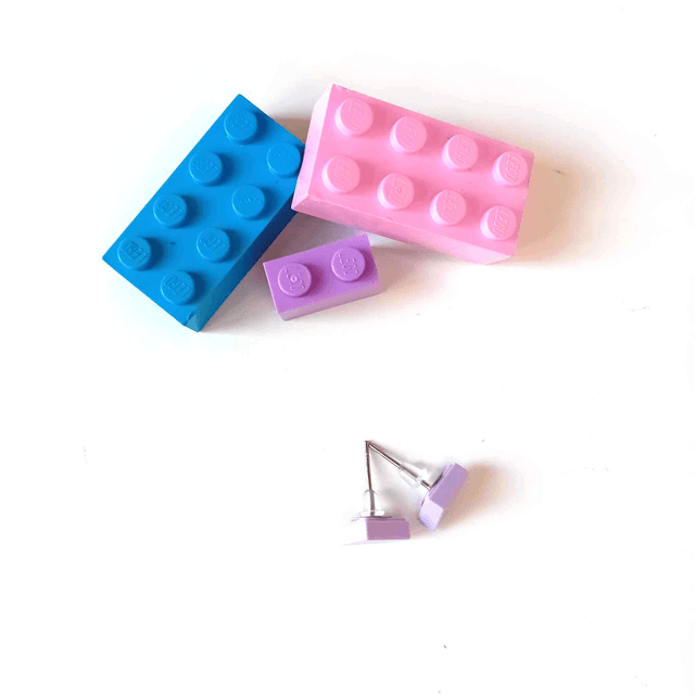 Puces "Les P'tits Lego" - Lilas pastel - Pièces Artisanales